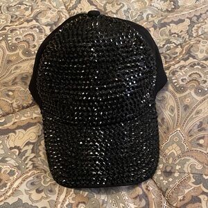 Black Rhinestone Embellished Women's Baseball Cap